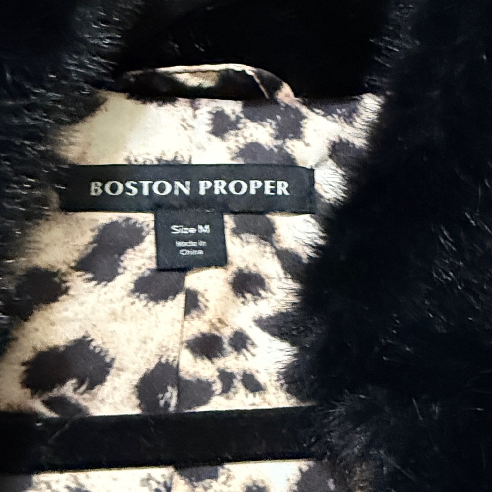 Boston Proper Black Faux Fur Teddy Jacket with Gold Accents - Picture 2 of 4